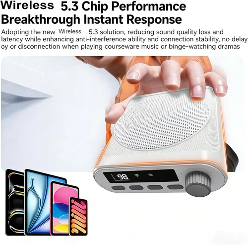 Vista 5 de fosa Amplificador de voz inalámbrico, chip de reducción de ruido integrado con 2 micrófonos Lavalier, micrófono magnético Bluetooth, para reuniones