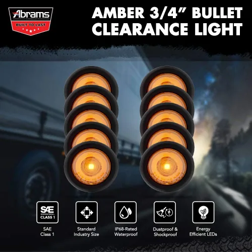 Vista 2 de Abrams Luces de remolque redondas de 3/4 pulgadas ámbar 1 LED [impermeables] Luz de marcador de bala para autobuses, caravanas, camiones y remolques