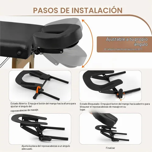Vista 6 de Mesa de masaje ajustable universal para la cara y reposacabezas Negro