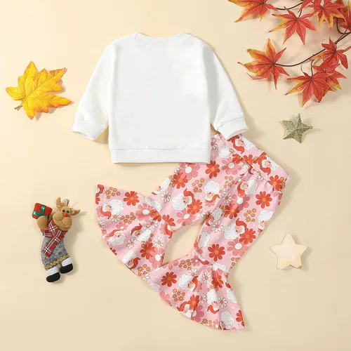 Vista 3 de Dcohmch Conjunto de 2 piezas de sudadera de manga larga con cuello redondo y parte inferior acampanada, ropa de Navidad para niñas pequeñas