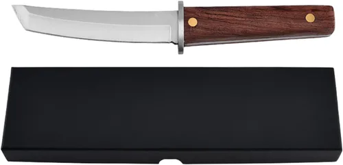 Vista 3 de Cuchillo de hoja fija de supervivencia, cuchillo utilitario de caza de camping al aire libre, mango de madera