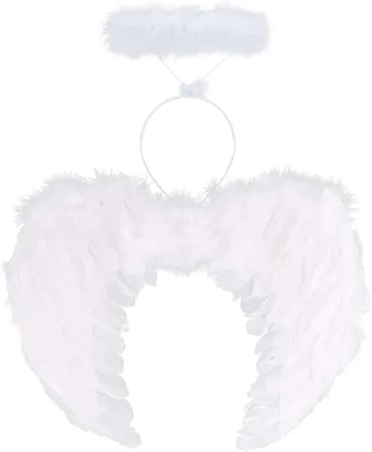 Vista 2 de IMEKIS Disfraces de ángel y diablo para niña, bruja, Halloween, falda, alas, varita, horca, diadema de cuerno para cosplay, 2-12T