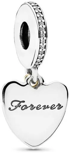 Vista 2 de MiniJewelry Dije colgante de corazón con texto en inglés "I Love You Forever", se adapta a pulseras Pandora Moments de plata de ley