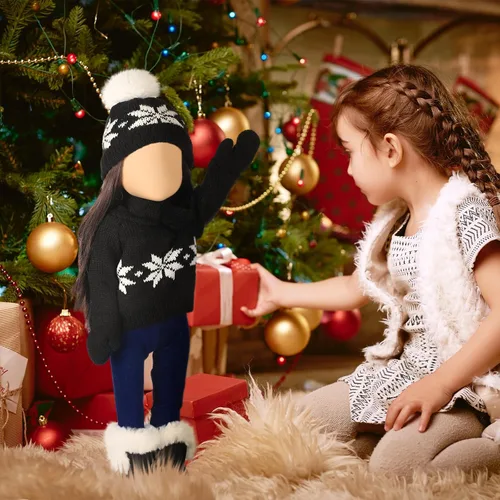 Vista 2 de Bencailor 6 piezas de ropa y accesorios de Navidad para muñeca de 18 pulgadas, conjunto de ropa de invierno con suéteres, pantalones, sombreros Negro