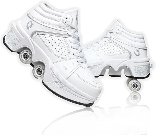 Vista 12 de Zapatos de patinaje para mujer, cuatro rondas, zapatos de patines de ruedas para niños que se convierten en patines de ruedas, zapatos ligeros al