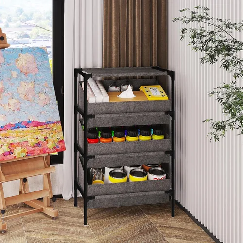 Vista 7 de Buzowruil Estantería de almacenamiento de 3 niveles, estante organizador de juguetes para el hogar, oficina, dormitorio, sala de estar, cocina, Gris
