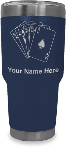 Vista 33 de LaserGram Vaso aislado al vacío de 20 onzas, tarjetas de póquer Royal Flush con grabado personalizado incluido (negro)