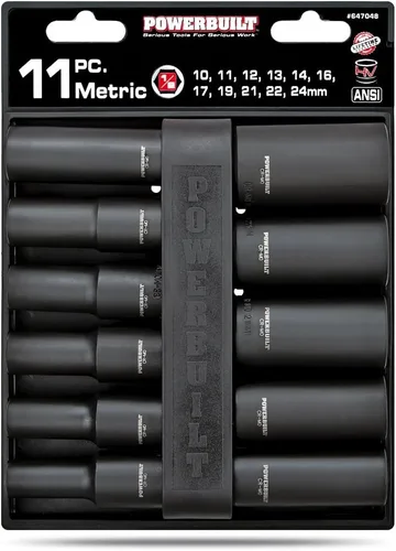 Vista 6 de Powerbuilt Juego de llaves métricas de impacto profundo, unidad de 1/2 pulgada, 6 puntos, 11 piezas, marcas de tamaño, agarre de zócalos Z-Drive