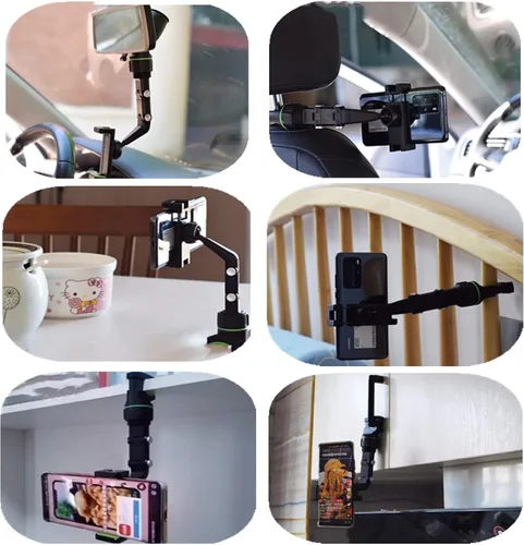 Vista 2 de Soporte de teléfono para espejo retrovisor ajustable de 360°, soporte para teléfono celular de automóvil, multifunción, estable, para automóvil