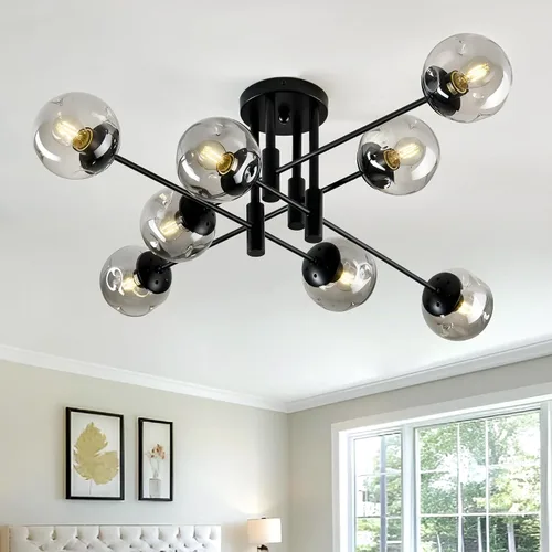 Vista 19 de Lámpara de techo de 1 bombilla de techo con forma de globo de cristal, moderna y semiempotrada de color negro para pasillo, porche, escalera