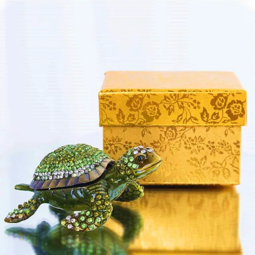 Vista 4 de YU FENG Caja de abalorios de tortuga con figuritas de tortuga cajas de joyería con bisagras