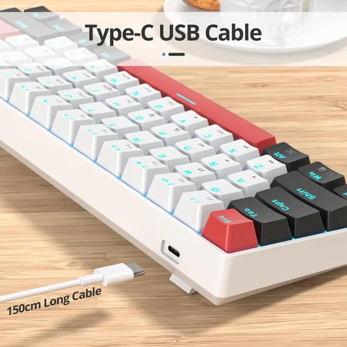 Vista 4 de surmen Teclado mecánico 60% para juegos con interruptor lineal rojo, mini teclado compacto con cable retroiluminado 60% para computadoras portátiles