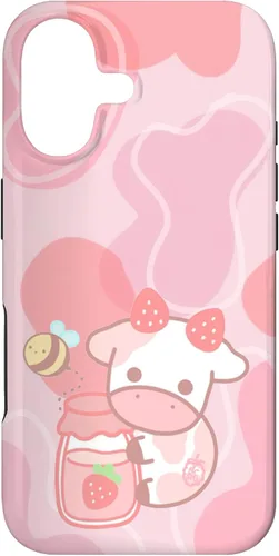 Vista 32 de Funda Kawaii para iPhone 12, diseño de vaca fresa, color rosa