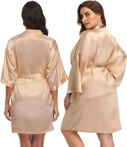 Vista 4 de Women's Satin Robes Silk Short Kimono Lightweight Bathrobe Silky Bride Bridesmaids for Wedding Gift Sleepwear