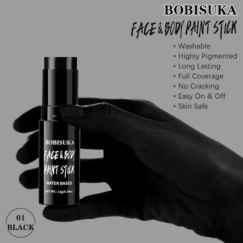 Vista 2 de BOBISUKA Pintura facial y corporal en barra negra lavable a base de agua, para Halloween, esqueleto, calavera, payaso, bromista, cosplay, SFX, ojos
