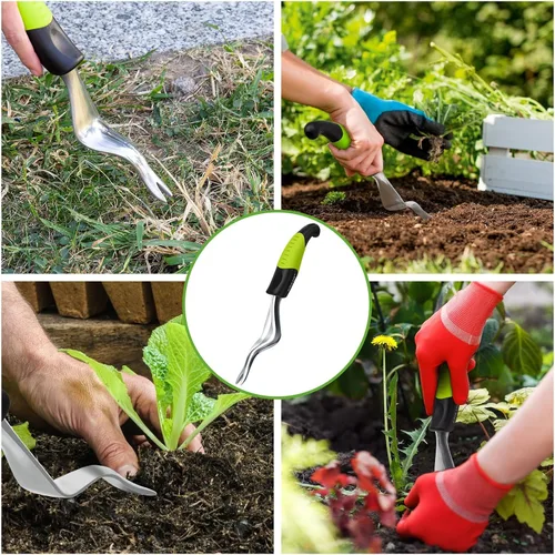 Vista 5 de SZHLUX Herramienta de deshierbe manual, herramienta de extracción de malezas prémium para jardín, herramienta de mano de jardinería con mango Verde