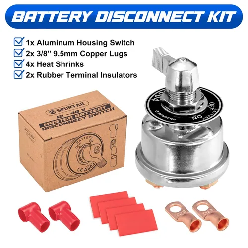 Vista 6 de Spurtar Interruptor de desconexión de batería de 12 V, 24 V, 48 V, resistente, apagado de batería, aislador, interruptor de apagado de energía, 200