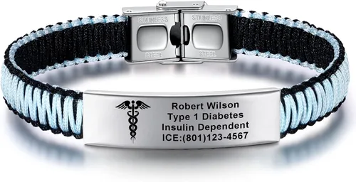 Vista 21 de Pulseras de alerta médica para mujeres Pulseras de identificación médica personalizables para hombres, niñas y niños Pulseras médicas trenzadas