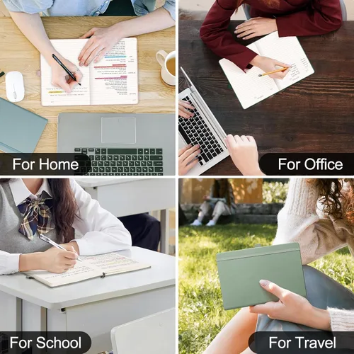 Vista 7 de EMSHOI Cuaderno con rayas universitarias, diario rayado B5, 400 páginas (200 hojas), papel grueso de 100 GSM, diario de cuero de tapa blanda