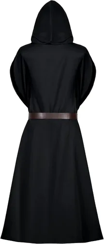 Vista 4 de Disfraz renacentista de caballero con capucha, capa de guerra, medieval, elegante, elegante, para cosplay, cinturón, conjunto de accesorios