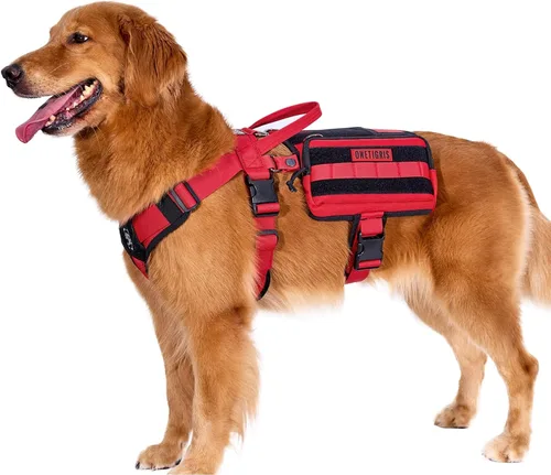 Vista 12 de OneTigris Arnés de Chaleco para Perro de Servicio, Capa para Perro de Servicio Arnés de Mochila para Perro Guardián con Bolsillos Bolsa de Sillín