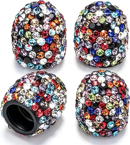 Vista 27 de 4 tapas de válvula de vástago de neumático de diamantes de cristal brillante, a prueba de polvo, tapas universales para válvulas de neumáticos
