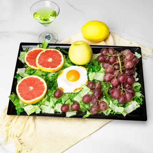 Vista 7 de Supernal Paquete de 12 bandejas de plástico negro para servir, bandejas de plástico de 15 x 10 pulgadas, bandeja de plástico de comida rápida