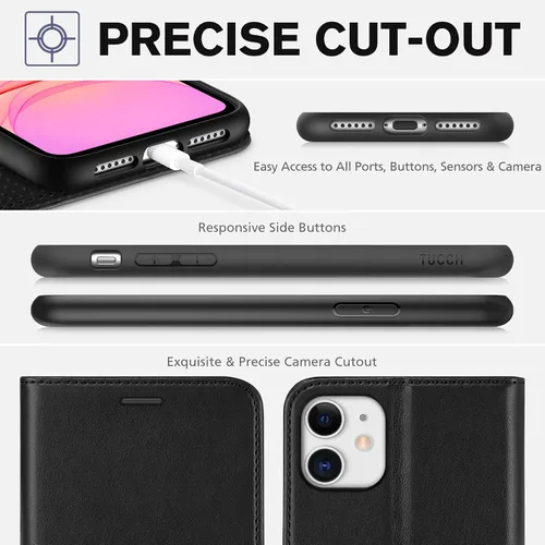 Vista 8 de TUCCH Funda tipo cartera para iPhone 11, [con bloqueo RFID] ranuras para tarjetas, soporte, cierre magnético, funda protectora de piel sintética