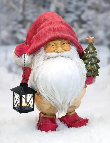 Vista 8 de Design Toscano Iluminando el camino de Papá Noel Whitey la estatua de gnomo navideño