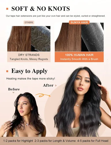 Vista 5 de Sunya Extensiones de cabello humano con punta I Tip de 20 pulgadas, extensiones de cabello humano Itip negro natural #1B, 1.76 onzas, 50 mechones
