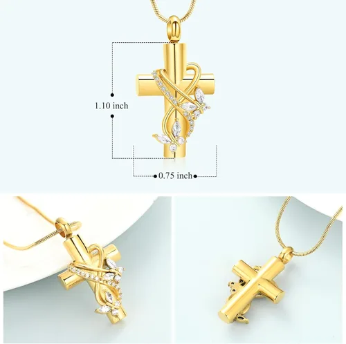 Vista 2 de Imrsanl Collar de urna de cruz de mariposa para cenizas, hombres y mujeres, joyería de cremación, colgante de cenizas para cenizas conmemorativas
