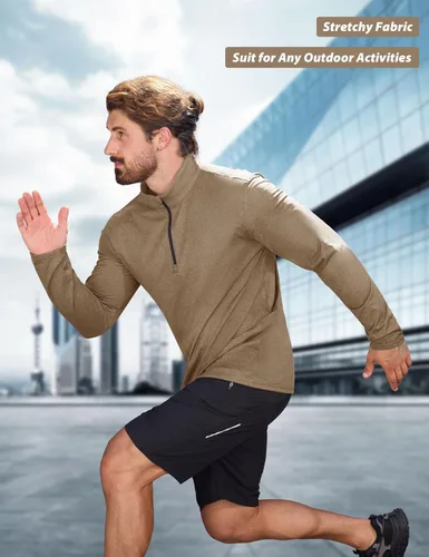 Vista 102 de MAGCOMSEN Sudadera de golf de manga larga con forro polar para hombre, con cremallera de 1/4, térmica, para correr