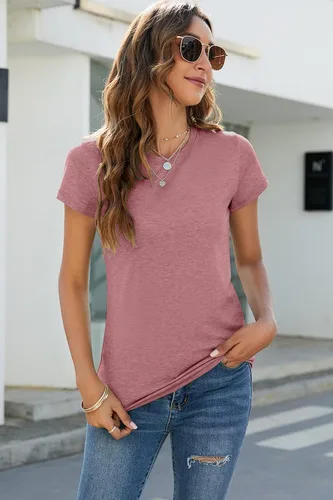 Vista 2 de Sherosa Camisetas básicas de manga corta con cuello redondo para mujer