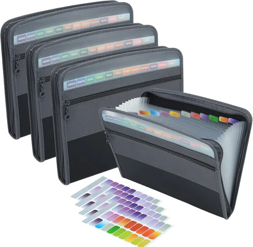Vista 21 de NAFY Organizador de archivos de acordeón, carpeta de archivos expandible de 13 bolsillos con cremallera, tamaño carta A4, carpetas de archivos