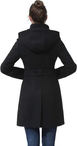 Vista 4 de BGSD Gabardina para caminar con cinturón con capucha y mezcla de lana Bel para mujer (también disponible en tallas grandes y pequeñas)