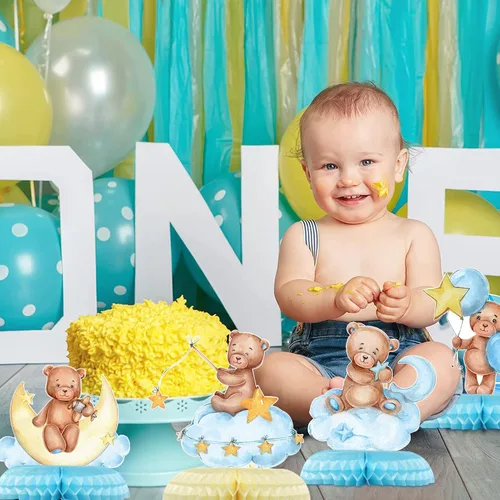 Vista 5 de 9 piezas de centro de mesa de oso para baby shower para niños, decoración de fiesta de niños, recortes de globos de oso pequeño, decoración de mesa