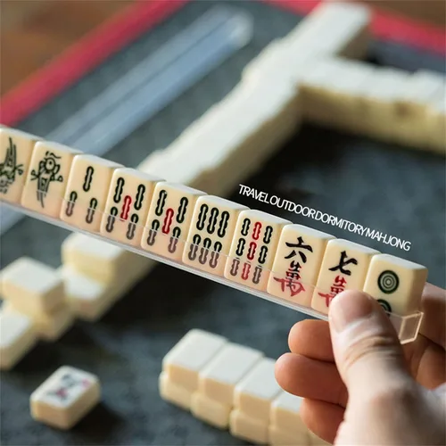 Vista 5 de Mini Mahjong - Juego de versión tradicional china con 2 tarjetas de repuesto, 144 azulejos Mahjong, juego de mesa de viaje con 4 reglas de cartas