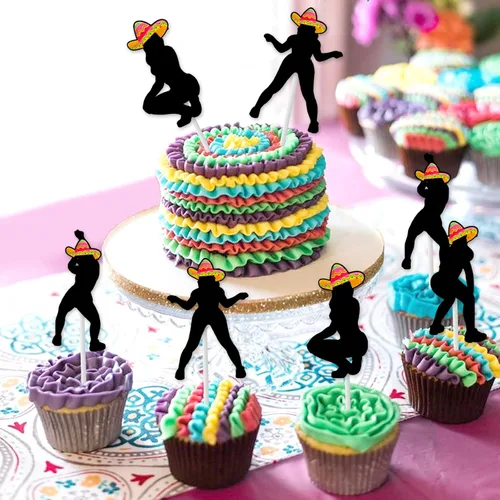 Vista 4 de Cheereveal 24 piezas de adornos para cupcakes de fiesta Twerk para niñas y mujeres, palillos de sombrero, fiesta mexicana, temática divertida
