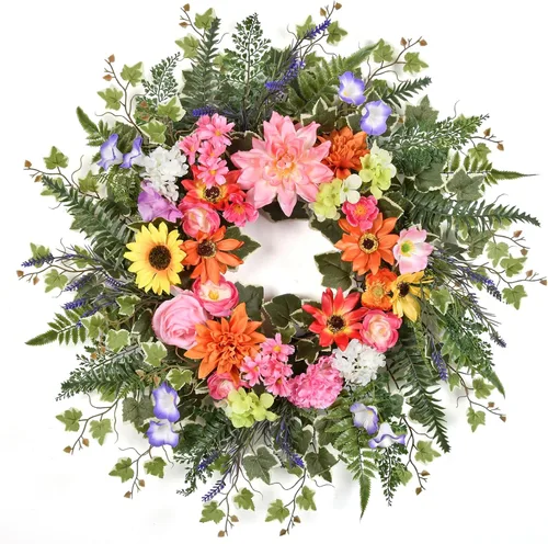 Vista 8 de Coronas de eucalipto grandes de 25 pulgadas para puerta delantera, hojas de eucalipto verdes artificiales, vegetación, corona para interiores