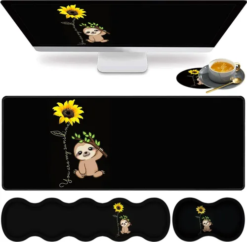 Vista 16 de Alfombrilla de mouse grande para juegos, reposamuñecas para teclado + almohadilla de muñeca para mouse + juego de posavasos extendido impermeable