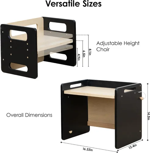 Vista 2 de bpmfkid Montessori - Juego de mesa y silla de destete – Diseño ajustable para niños pequeños, ideal para la hora de comer, aprender y jugar