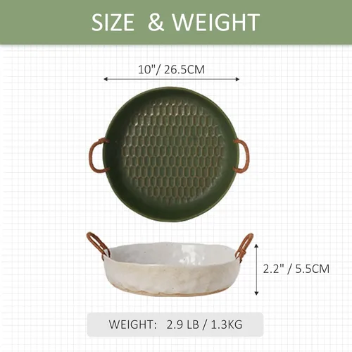 Vista 3 de Frutero grande de 10 pulgadas, cesta de frutas de cerámica para encimera de cocina, Frutero para Cocina, blanco Verde