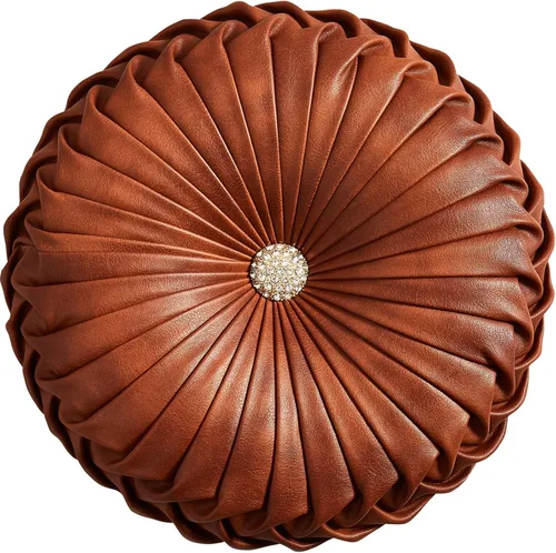 Vista 10 de EUCIOR Almohada decorativa redonda, almohada circular hecha a mano, almohadas redondas de cuero metálico liso para sofá, decoración del hogar