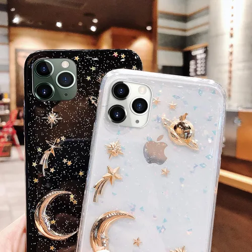 Vista 8 de Funda para Apple iPhone 11 Pro Max 3D Bling Planet Glitter con Space Sparkle Moon Star Universe Flexible Soft TPU Protección a prueba de golpes