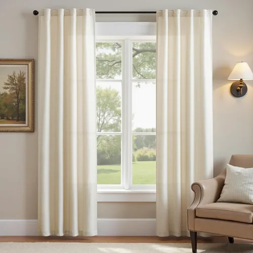 Vista 23 de JINCHAN Cortinas de lino beige para sala de estar y dormitorio, cortinas texturizadas de 63 pulgadas de largo, cortinas de estilo rústico de tejido