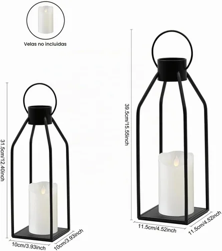 Vista 2 de Linternas de metal negro para velas, paquete de 2