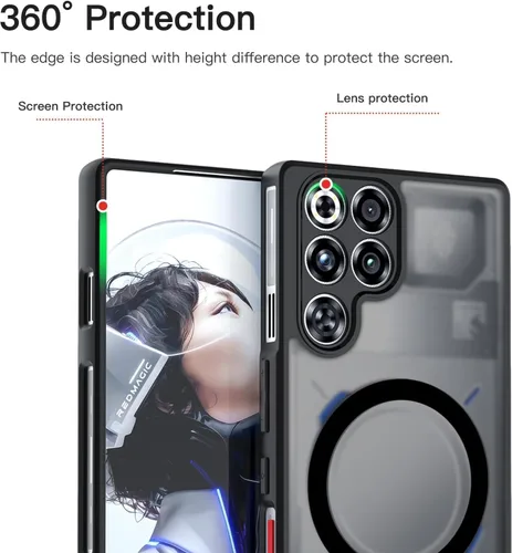Vista 6 de Funda para ZTE Nubia Red Magic 11S Pro/11S Pro+/11 Pro/11 Pro + con soporte para tarjetas, anillo magnético, parachoques de TPU suave + bolsa