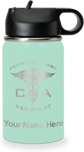Vista 60 de LaserGram Botella de agua personalizada, asistente de enfermería certificada por la CNA, acero inoxidable de doble pared aislada al vacío con popote