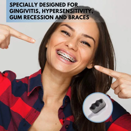 Vista 3 de Cepillo de dientes extra suave para encías y dientes sensibles. Micro Nano cepillos de dientes con 20,000 cerdas de carbón de bambú ultrasuaves.