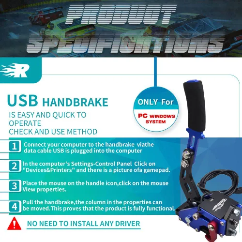 Vista 2 de PC Racing Game USB Handbrake for 16Bit SIM for Racing Games, Compatible with Logitech G27 G29 G920 G923 T500 T300 Simulate Linear Handbrake BlueWith